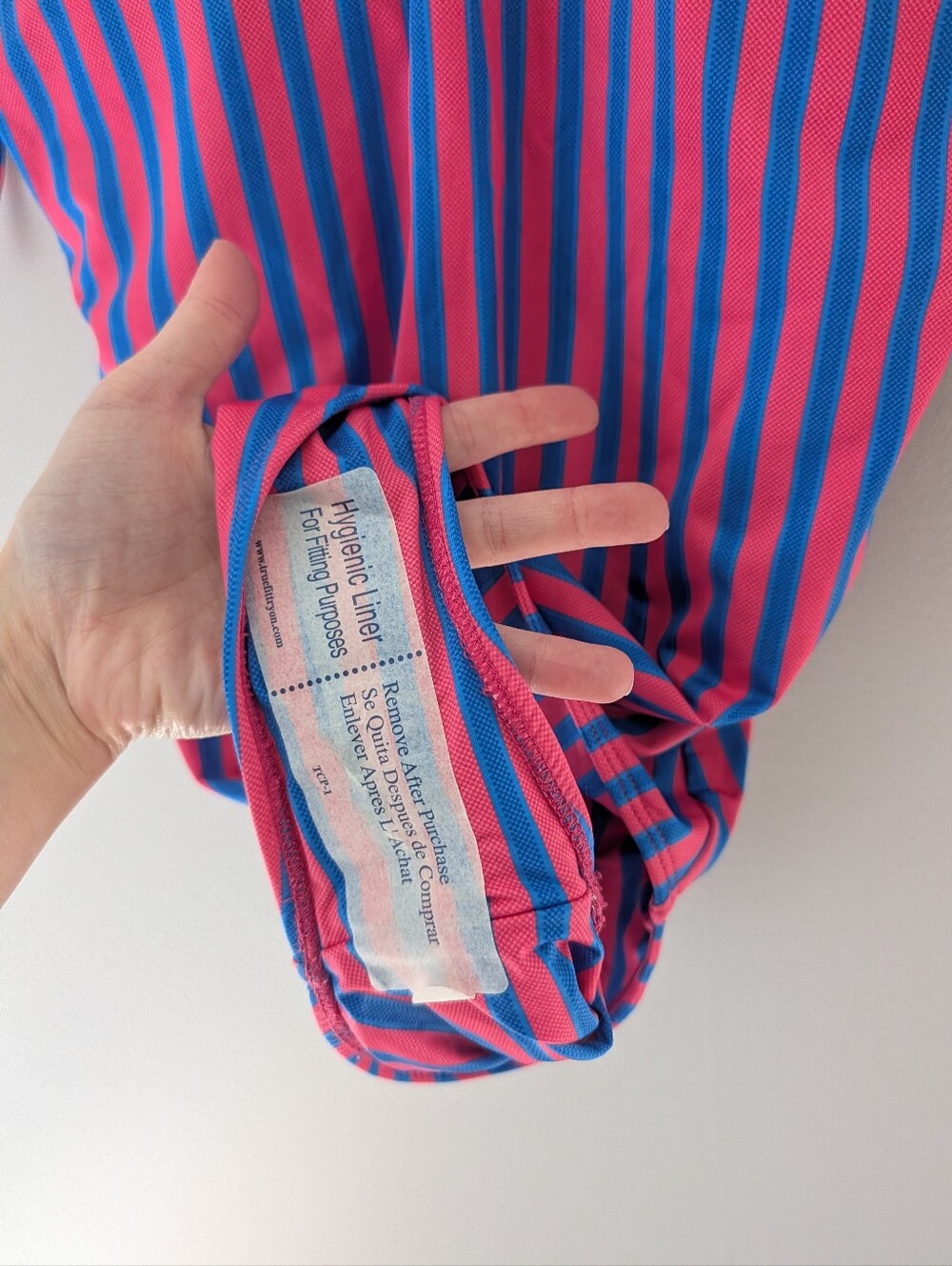 NWT Albion Fit Natalie One Piece Swimsuit L Berry Stripe Pink Blue $138 - Picture 5 of 7
